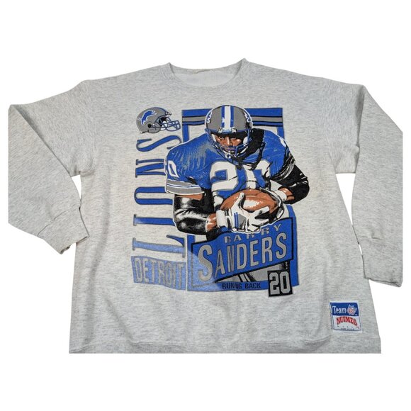 Vintage 90s Barry Sanders‎ Nutmeg Mills Detroit Lions NFL Crewneck Sweatshirt - Picture 3 of 9